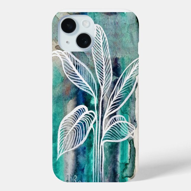 Türkisblau & Aquamarin Moderne botanische Wasserfa Case-Mate iPhone Hülle (Rückseite)