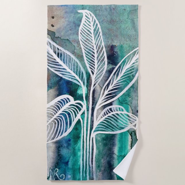 Türkisblau & Aquamarin Moderne botanische Wasserfa Strandtuch (Vorderseite)
