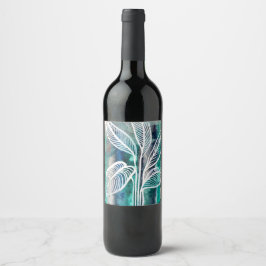 Türkisblau & Aquamarin Moderne botanische Wasserfa Weinetikett