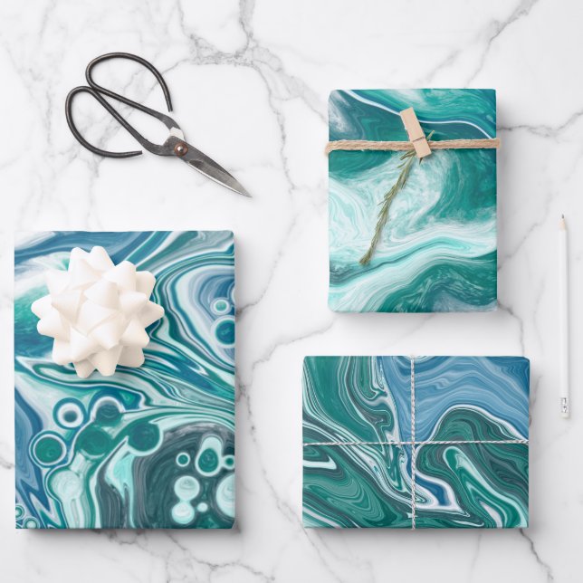 Türkisblau Aquamariner Ozean Wirbel Geschenkpapier Set (Vorderseite)