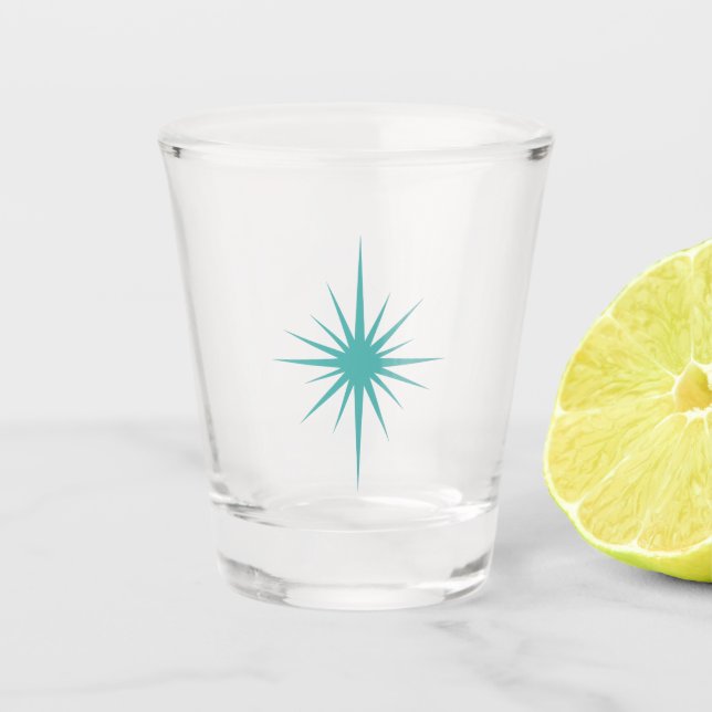 Türkisblau Atomare Sternexplosion Retro Mitte Jahr Schnapsglas (Vorderseite)