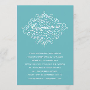 Türkisblau Blühend Quinceanera-Party Einladung