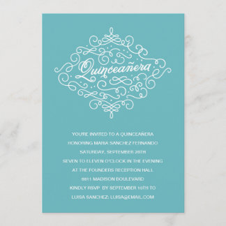 Türkisblau Blühend Quinceanera-Party Einladung