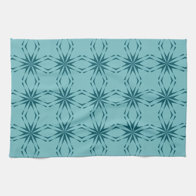 Türkisblau, cool, trendige Blume Geschirrtuch (Horizontal)
