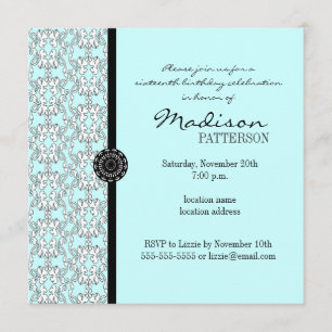 Türkisblau Damask Barock Süß 16 Party Einladungen