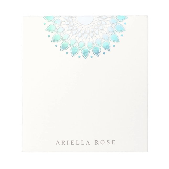 Türkisblau Floral Lotus Blume Floral Notizblock (Vorderseite)