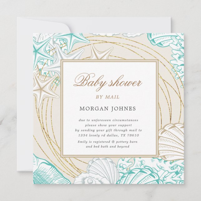 Türkisblau, goldfarbene Babydusche (Vorderseite)