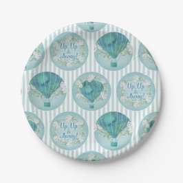 Türkisblau Heißluftballon - Aqua Weiße Streifen Pappteller