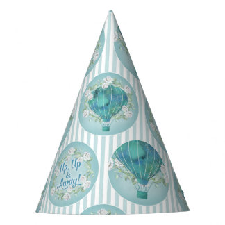 Türkisblau Heißluftballon - Aqua Weiße Streifen Partyhütchen