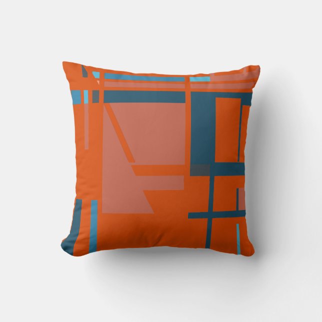 Türkisblau in leuchtendem Orange-MCM-Look Kissen (Vorderseite)