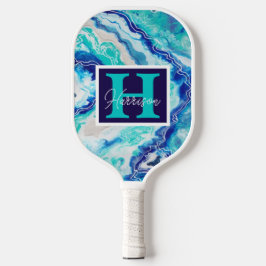 Türkisblau-Marmormonogramm-Name Personalisiert Pickleball Schläger