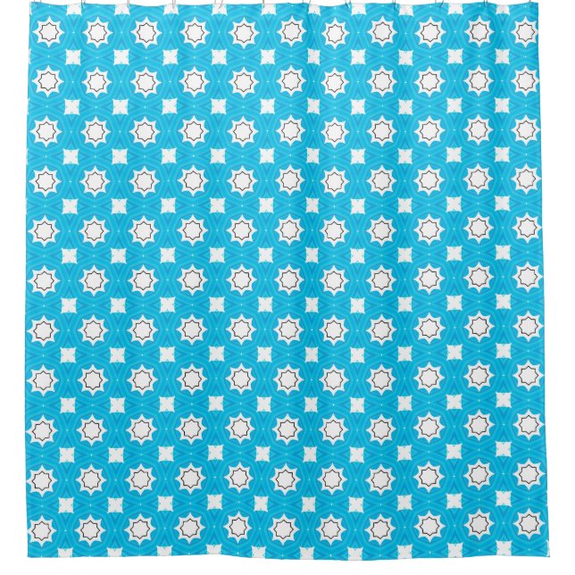Türkisblau mit geometrischem Muster Duschvorhang (Vorderseite)