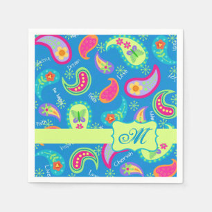 Türkisblau Modern Paisley Muster Monogram Serviette