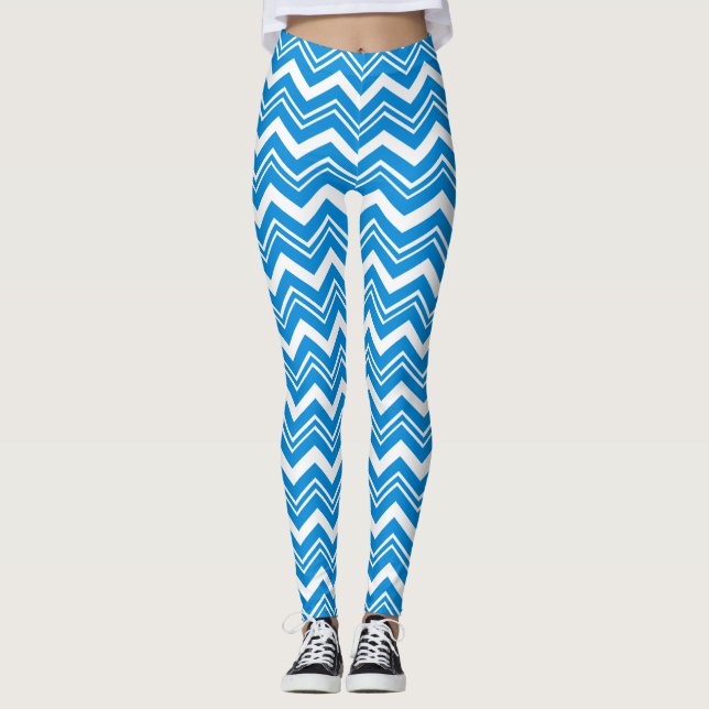 Türkisblau Moderne Zigzags Leggings (Vorderseite)