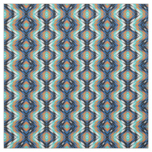 Türkisblau Orange Schwarzes Aztekisches Mosaikmust Stoff