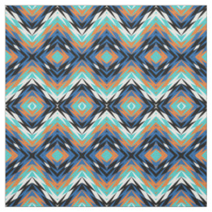 Türkisblau Orange Schwarzes Aztekisches Mosaikmust Stoff