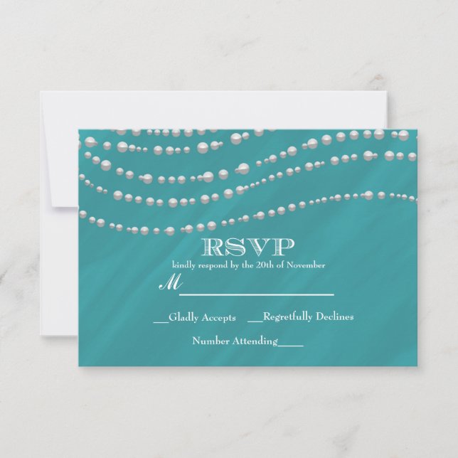 Türkisblau & Perlen Elegante RSVP-Karte RSVP Karte (Vorderseite)