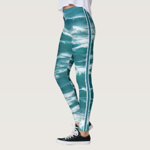 Türkisblau-raue Wellenbrecher Ozeanwellen Leggings