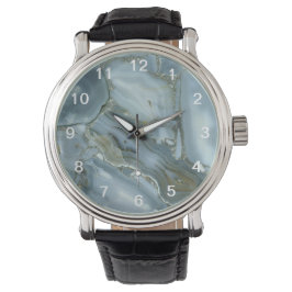 Türkisblau-Risse, graue blaue Marmorverkleidung Armbanduhr