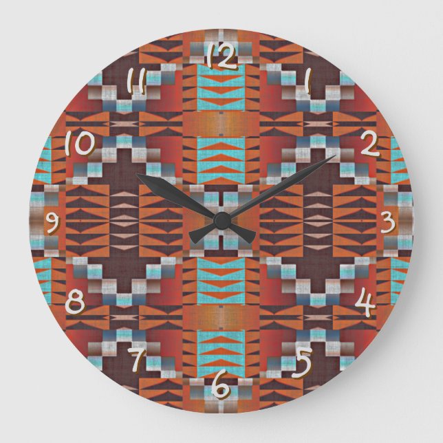 Türkisblau Rost Orange Rote Braun Kunst, Dichtung  Große Wanduhr (Vorderseite)