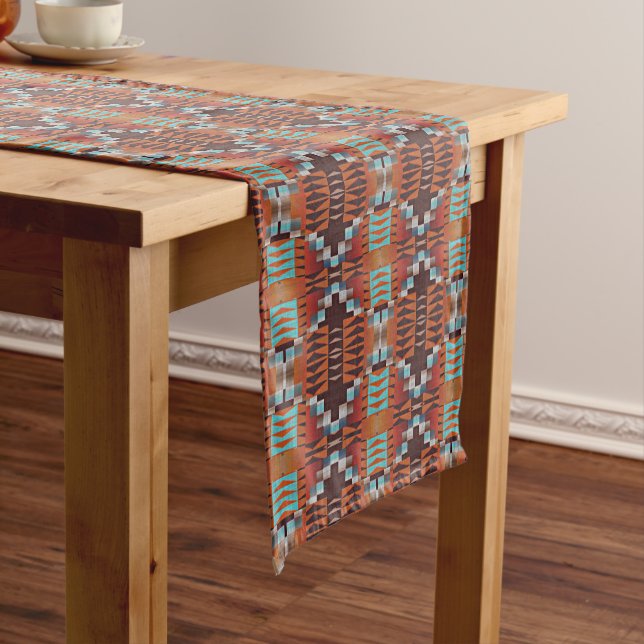 Türkisblau Rost Orange Rote Braun Kunst, Dichtung  Kurzer Tischläufer (Beispiel)