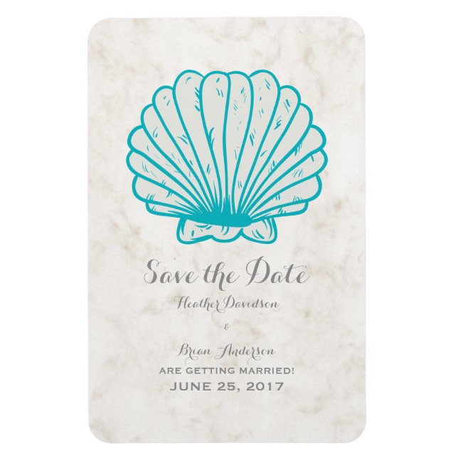Türkisblau Rustikale Seashell Save the Date Magnet (Vertikal)