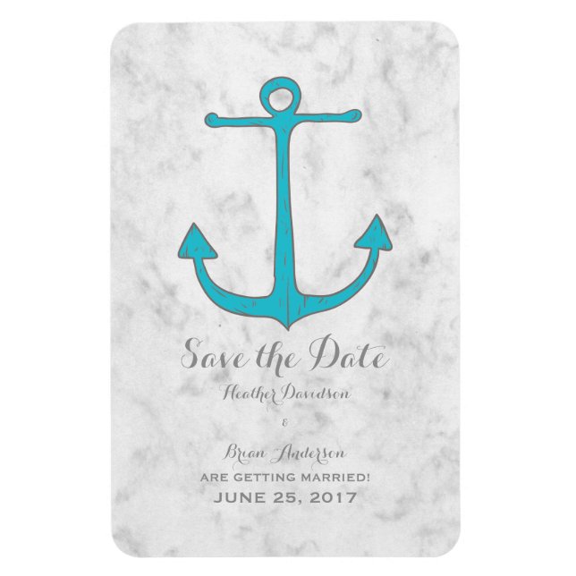 Türkisblau Rustikaler Anker Save the Date Magnet (Vertikal)