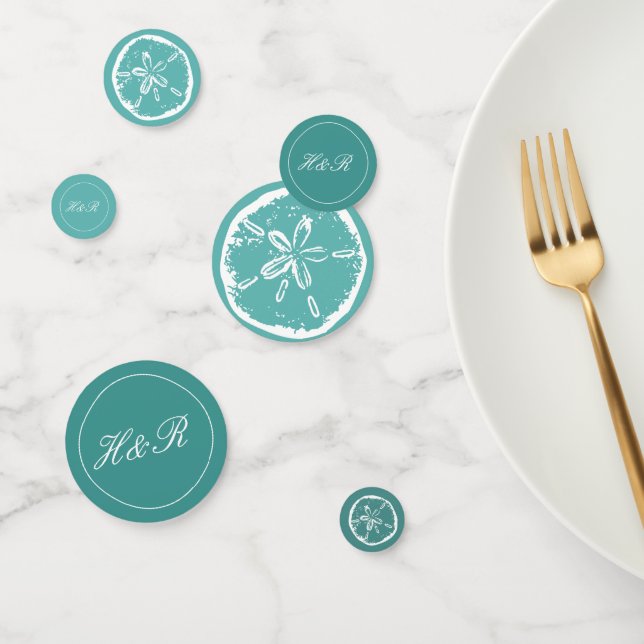 Türkisblau Sand Dollar Hochzeit Monogramm Konfetti (Gruppe)