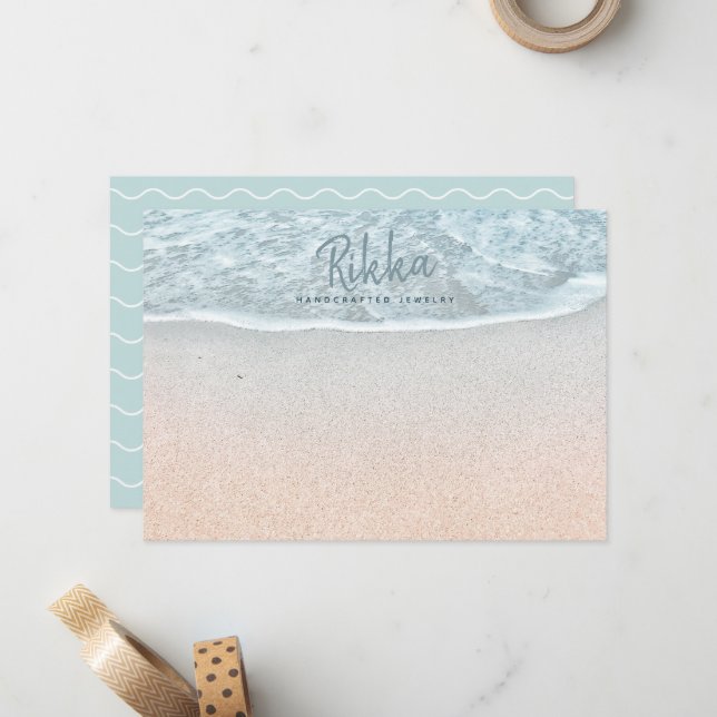Türkisblau Sandy Beach Handmade Schmuck Mitteilungskarte (Vorderseite/Rückseite Beispiel)