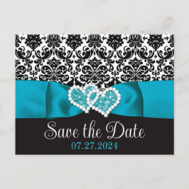 Türkisblau, schwarze Damast Liebe Hört Save the Da Postkarte