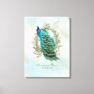 Türkisblau-Shabby-Pfau - Wrapped Canvas Leinwanddruck