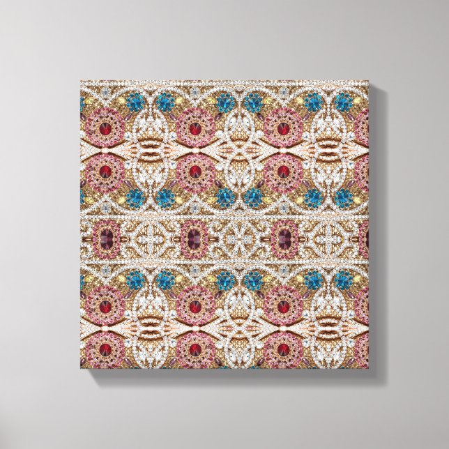 Türkisblau, silber, bordeauxrot, pink, böhmisch leinwanddruck (Vorderseite)