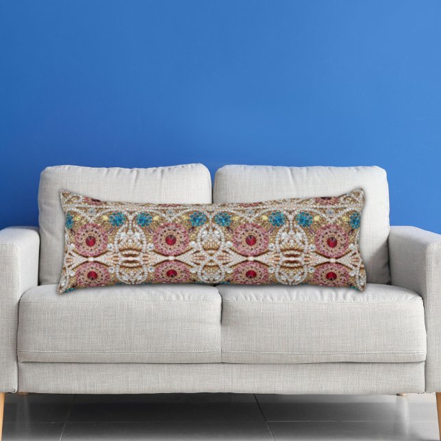 Türkisblau, silber, bordeauxrot, pink, böhmisch seitenschläferkissen (turquoise blue silver gold burgundy pink bohemian body pillow)