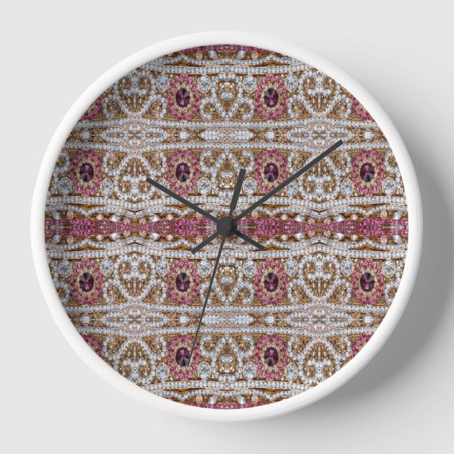 Türkisblau, silber, bordeauxrot, pink, böhmisch uhr (Vorderseite)