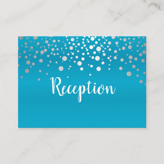 Türkisblau & Silberfetti-Punkte - Empfang Begleitkarte (Vorderseite)