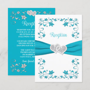 Türkisblau, Silberne Liebe Herz-Empfang-Karte RSVP Karte