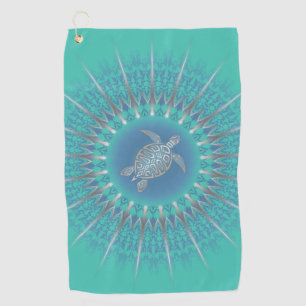 Türkisblau Silberschildkröte Mandala Küste Golfhandtuch