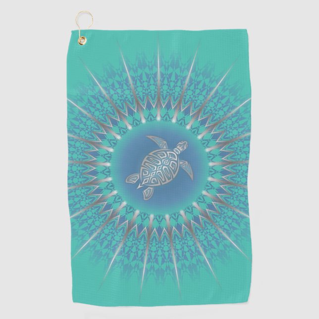 Türkisblau Silberschildkröte Mandala Küste Golfhandtuch (Vorderseite)