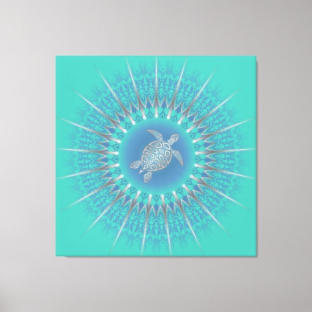 Türkisblau Silberschildkröte Mandala Küste Leinwanddruck (Vorderseite)