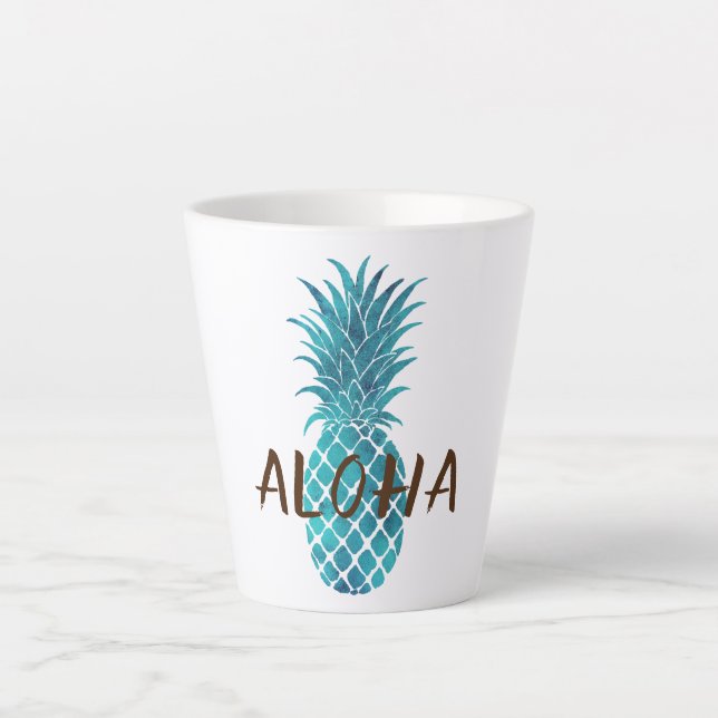Türkisblau Tropischer Ananas Aloha Milchtasse (Vorderseite)