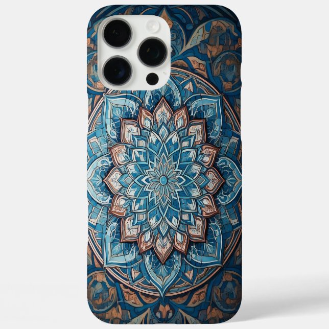 Türkisblau Türkisches Mandala Muster iPhone 16 Pro Max Hülle (Rückseite)