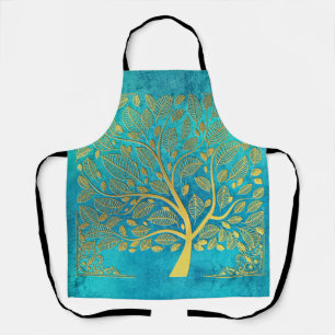 Türkisblau und Goldbaum Schürze