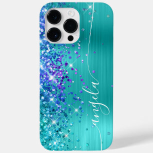 Türkisblau und Lila Glitterie-Glam-Signatur Case-Mate iPhone 14 Pro Max Hülle