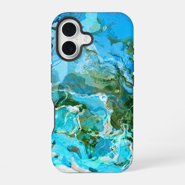 Türkisblau und Meeresalgen grün iPhone 16 Hülle (Rückseite)
