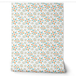 Türkisblau und orange Retro-Blume Tapete