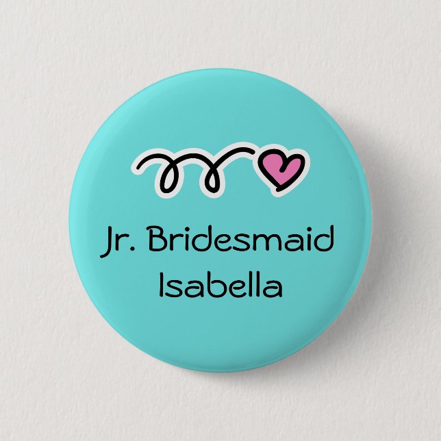 Türkisblau und rosa Juniorbrautjungfernknöpfe Button (Vorderseite)