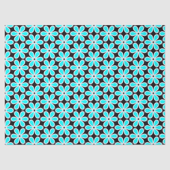 Türkisblau und schwarzes Blumenmuster Seidenpapier (Vorderseite)