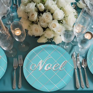 Türkisblau und silberfarbenes "Weihnachten" dekora Pappteller