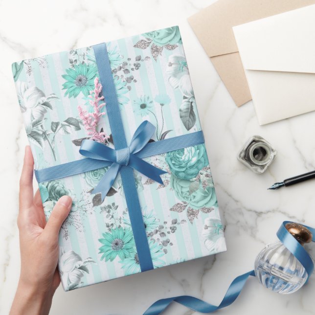 Türkisblau und Weiß Jeder Anlass Geschenkpapier (Schenken)
