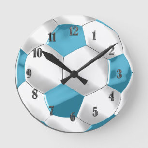 Türkisblau und weißer Fußball Runde Wanduhr